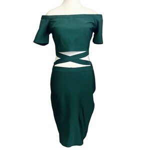 NWOT FASHION NOVA DARK GREEN MINI CUT OUT PARTY DRESS K5766 - M